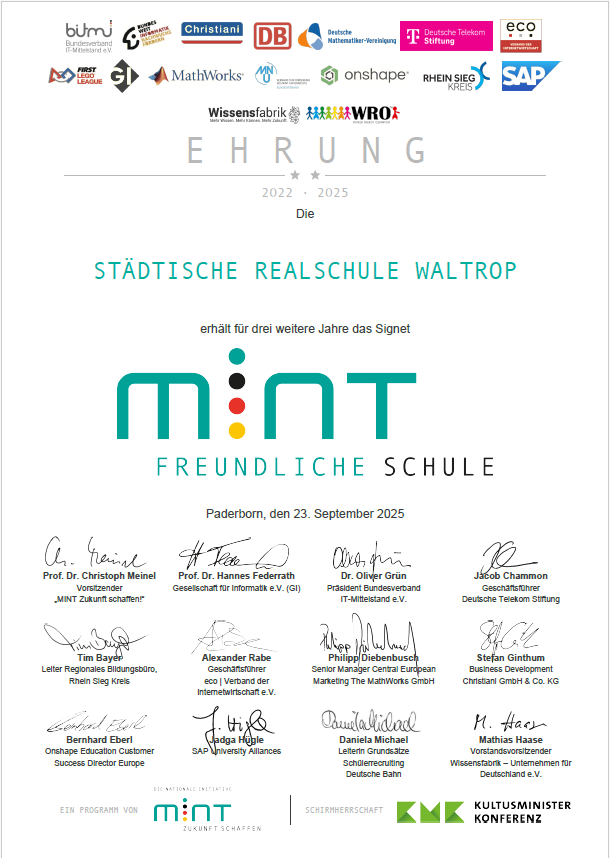 Super! Wir sind als mint-freundliche Schule rezertifiziert